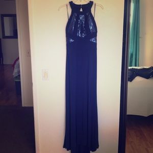 Sequin open back prom dress